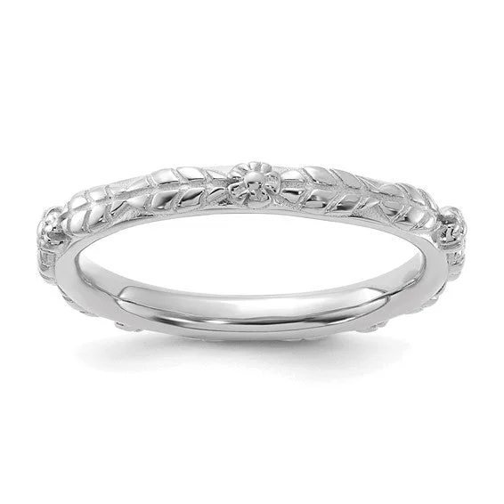 unique chain necklaces for women -Sterling Silver Stackable Expressions Textured Flowers Ring