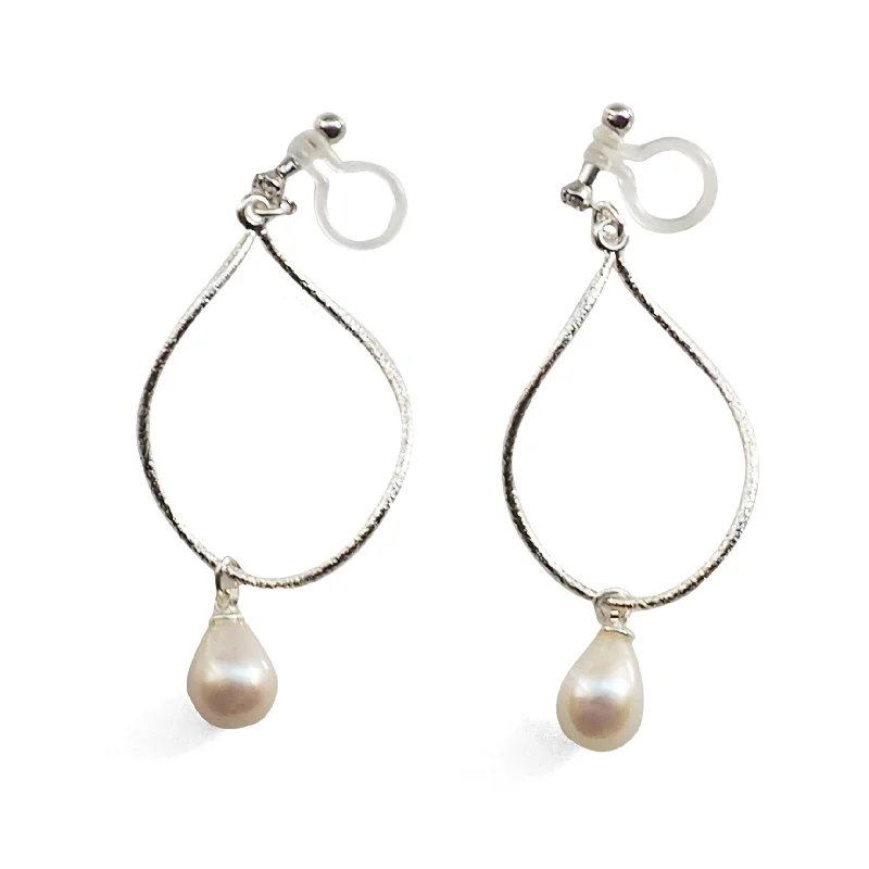 colorful earrings for women -Freshwater pearl invisible clip on hoop earrings