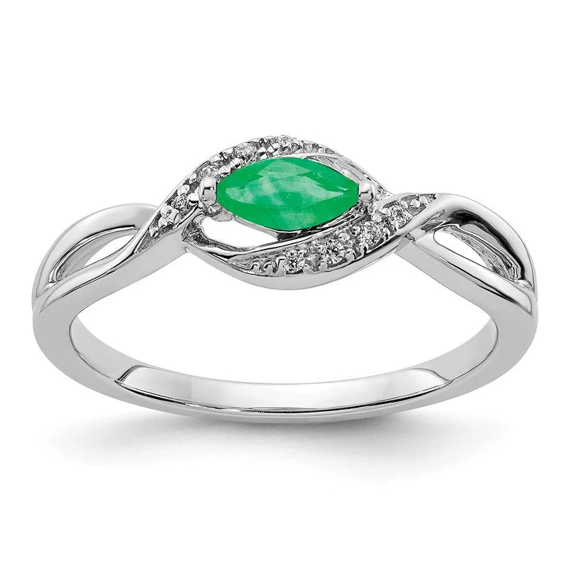 classic necklaces for women -14k White Gold Diamond & Genuine Marquise Emerald Ring