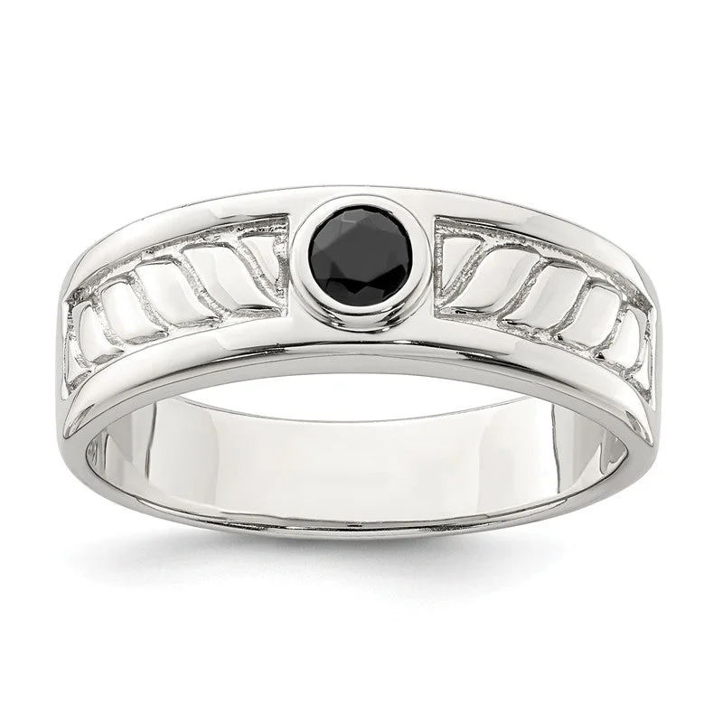 handmade necklaces for women -Sterling Silver Men's Bezel Onyx Textured Band Ring