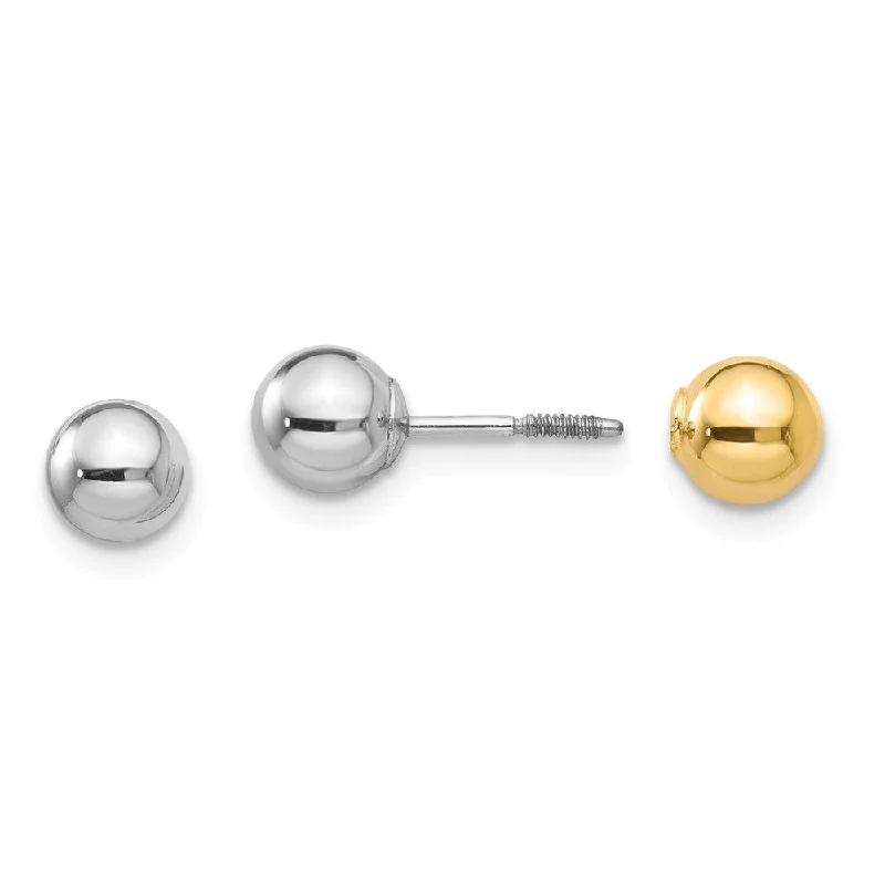 designer earrings for women -Kids Reversible 5mm Ball Screw Back Earrings in 14k Two-tone Gold