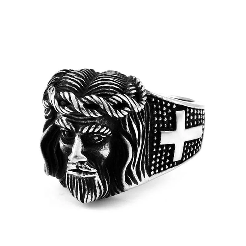 ruby rings for women -Men's Punk Jesus Cross Ring