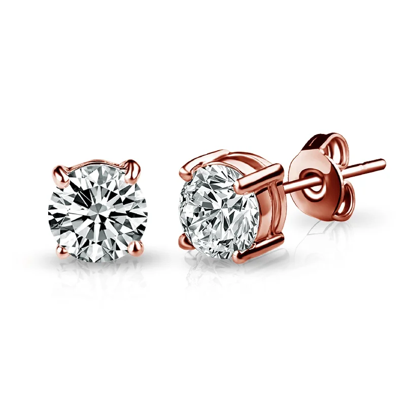 luxury hoop earrings for women -Rose Gold Plated Solitaire Crystal Stud Earrings Created with Zircondia® Crystals