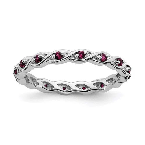 stunning necklaces for women -Sterling Silver Stackable Expressions Created Ruby Twist Eternity Ring