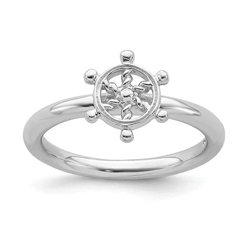 chic necklaces for women -Sterling Silver Stackable Expressions Ship's Wheel Ring