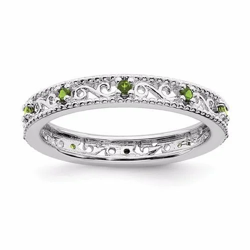 silver necklaces for women -Sterling Silver Stackable Expressions Peridot Filigree Ring