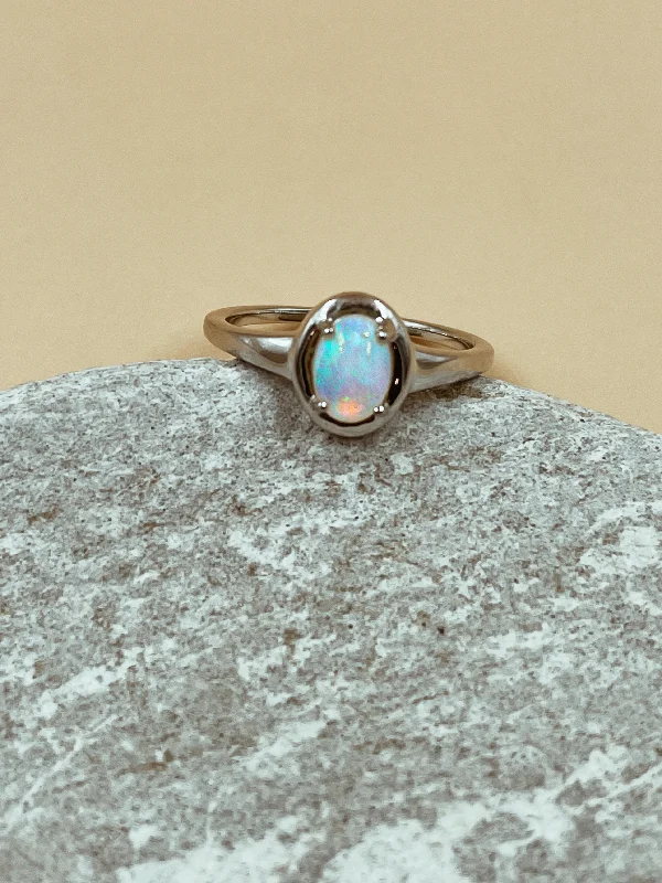 statement rings for women -Nova Opal Oval Ring In Silver Tone