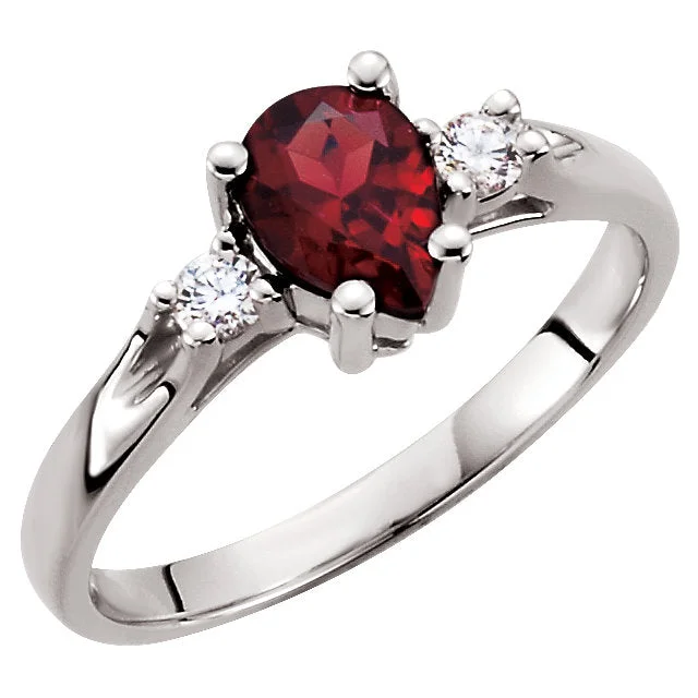 multi-layer necklaces for women -14k White Gold Genuine Pear Mozambique Garnet & Diamond Ring