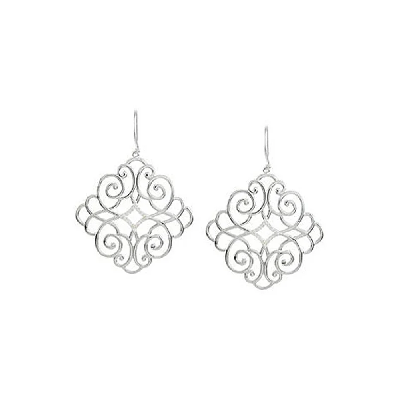 trendy crystal earrings for women -1/5 Carat Vintage Diamond Scroll Dangle Earrings in Sterling Silver