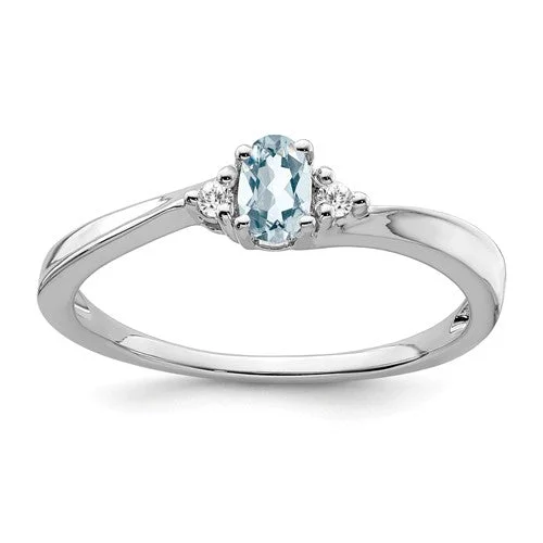 statement piece necklaces for women -14k White Gold Oval 5x3mm Genuine Aquamarine And Diamond Ring