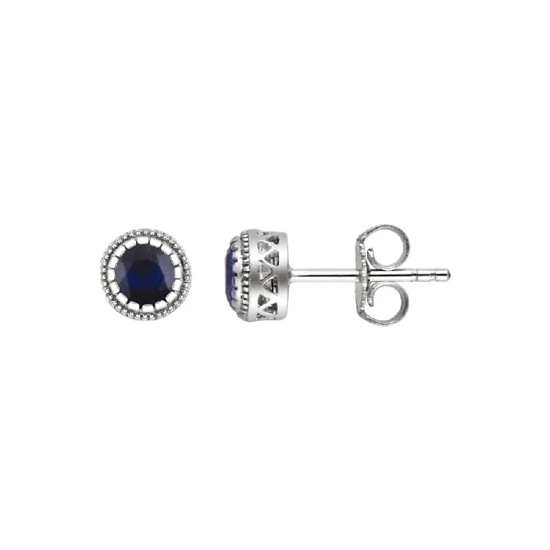 unique earrings for women -Blue Sapphire September Birthstone 8mm 14k White Gold Stud Earrings