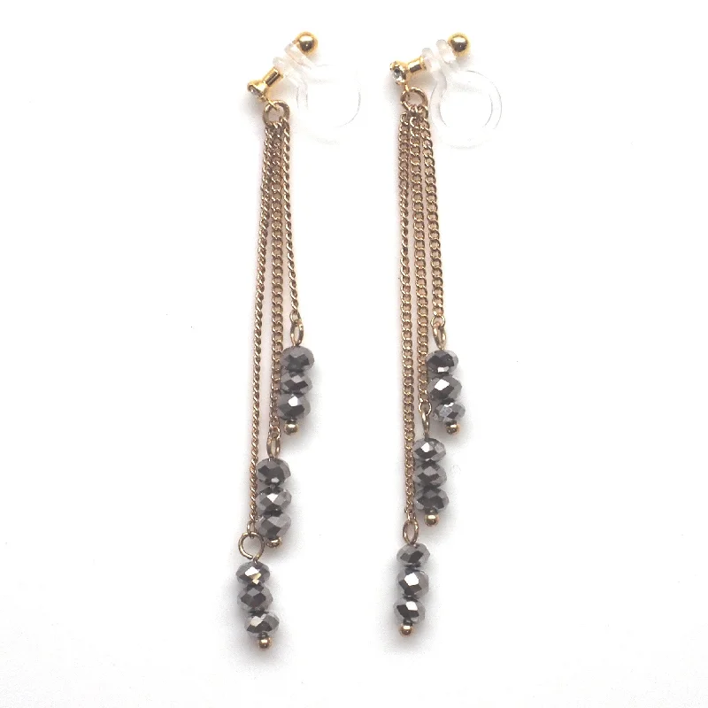 trendy stud earrings for women -Metallic brown beads invisible clip on earrings