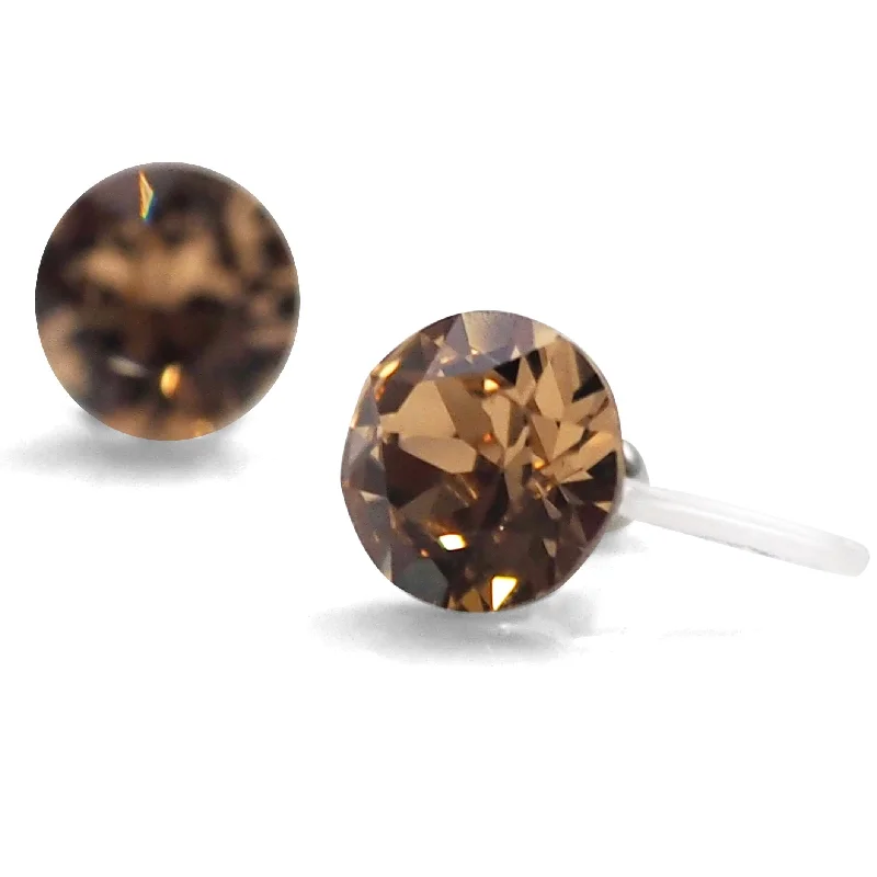 crystal drop earrings for women -light brown topaz Swarovski crystal invisible clip on stud earrings