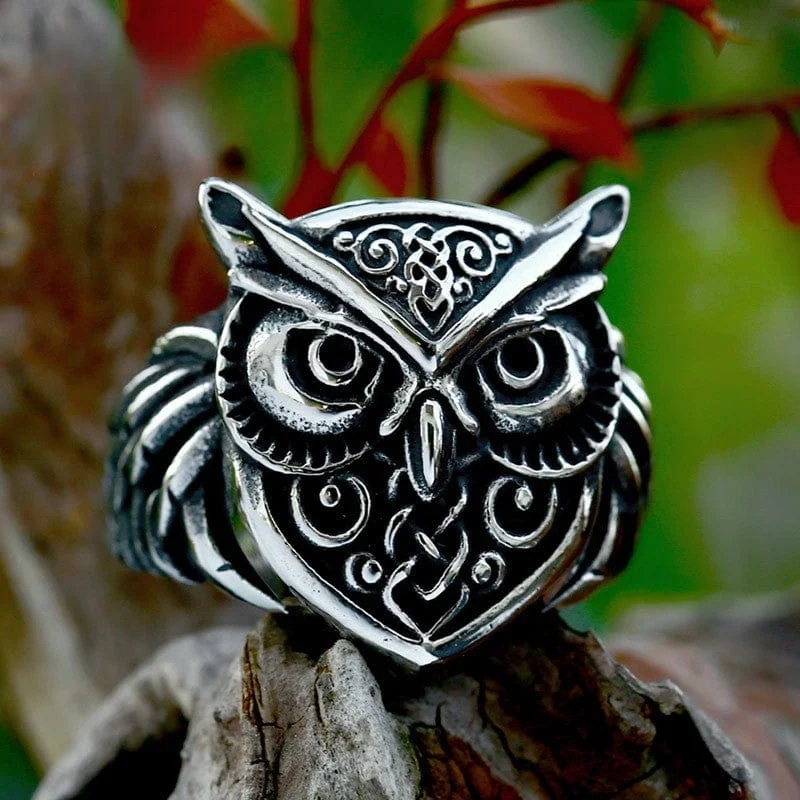 custom gemstone rings -Men's Punk Owl Ring