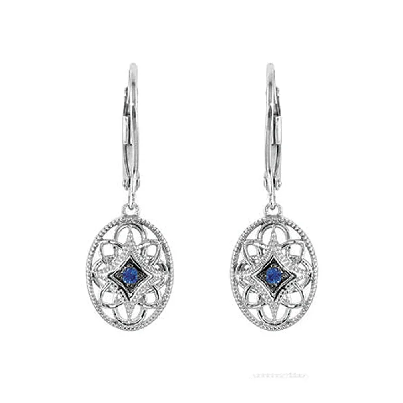 rose gold earrings for women -Sterling Silver & Blue Sapphire Vintage Style Oval Lever Back Earrings