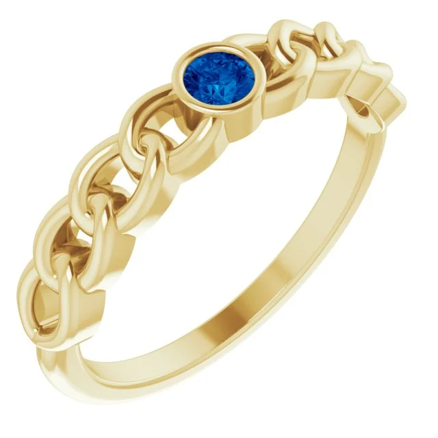 high-end necklaces for women -14K Yellow Gold Natural Blue Sapphire Curb Chain Ring