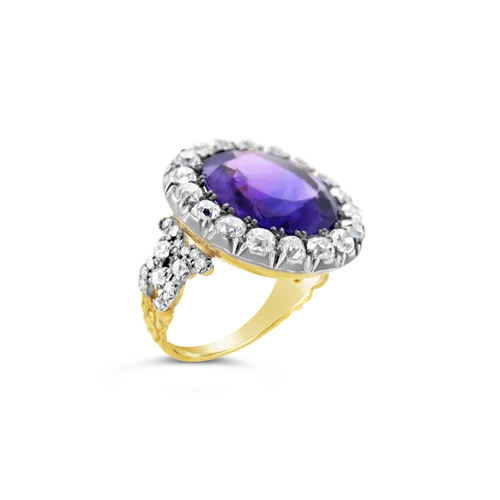 custom-designed wedding rings -Amethyst & Diamond Antique Ring