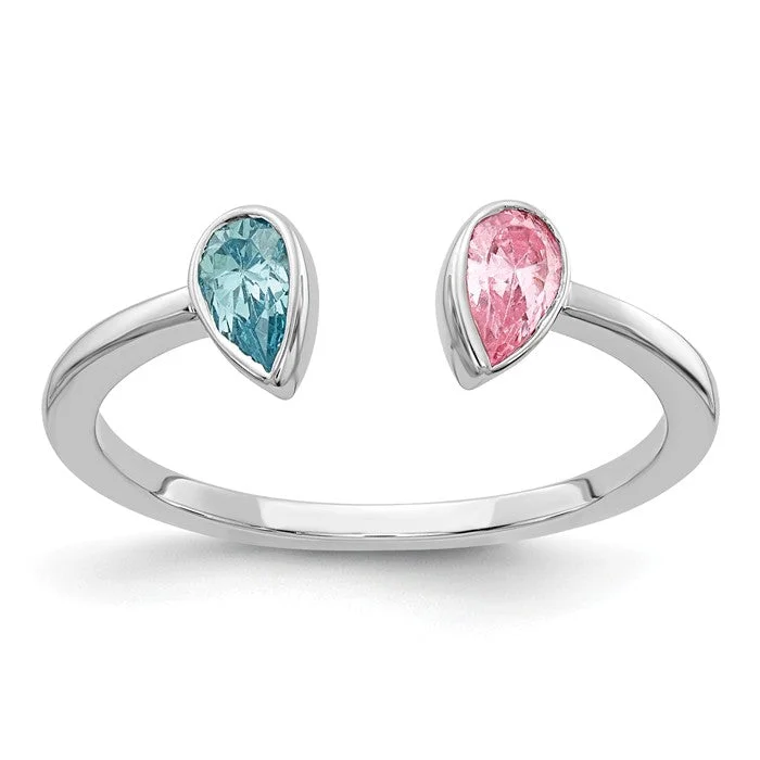 fashion statement necklaces for women -14k White Gold Pear Blue Topaz And Pink Tourmaline Ring