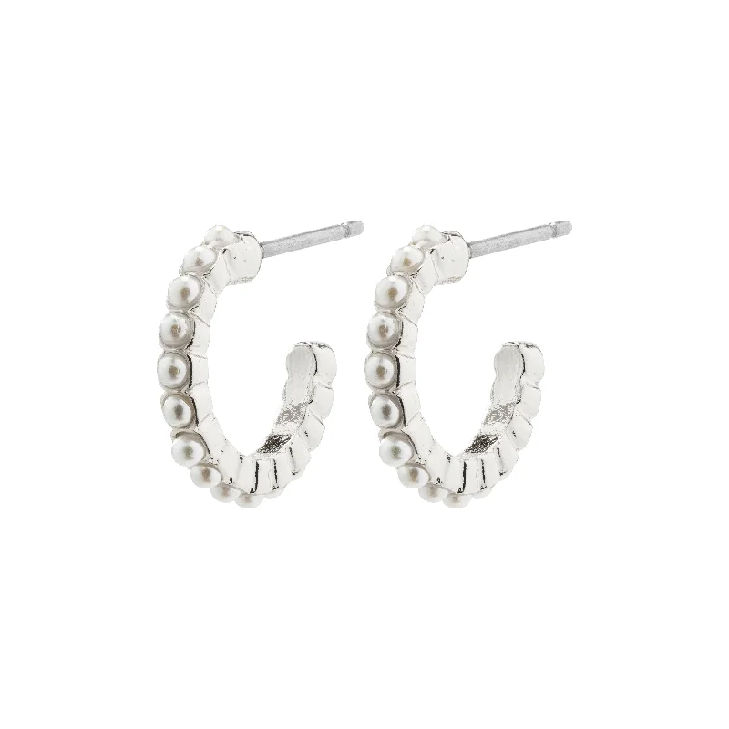 luxury earrings for women -EKTA pearl huggie hoop earrings silver-plated