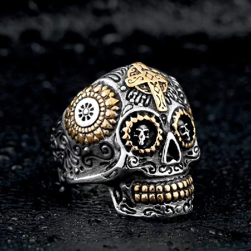 gold rings for women -Men's Punk Cross Skull Eye Rings