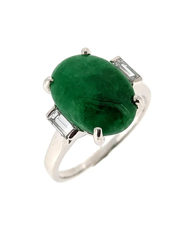 cushion-cut diamond rings for women -Vintage Untreated Jadeite Jade Ring W/Diamond Accents