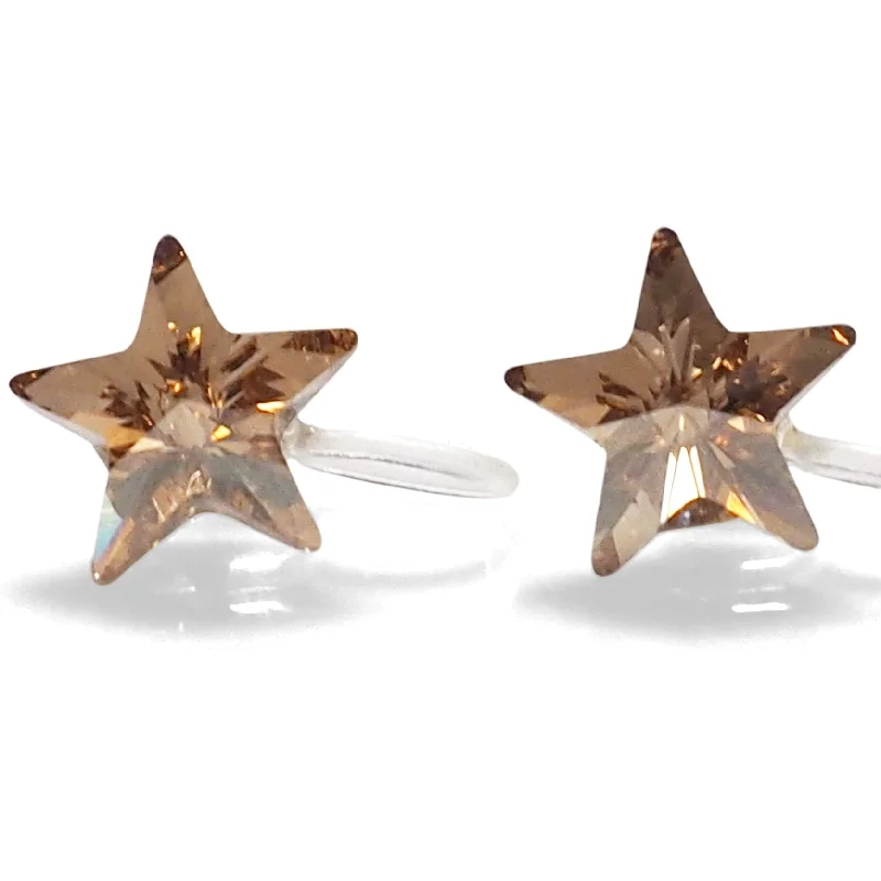 gold drop earrings for women -Golden Shadow Star Swarovski crystal invisible clip on earrings