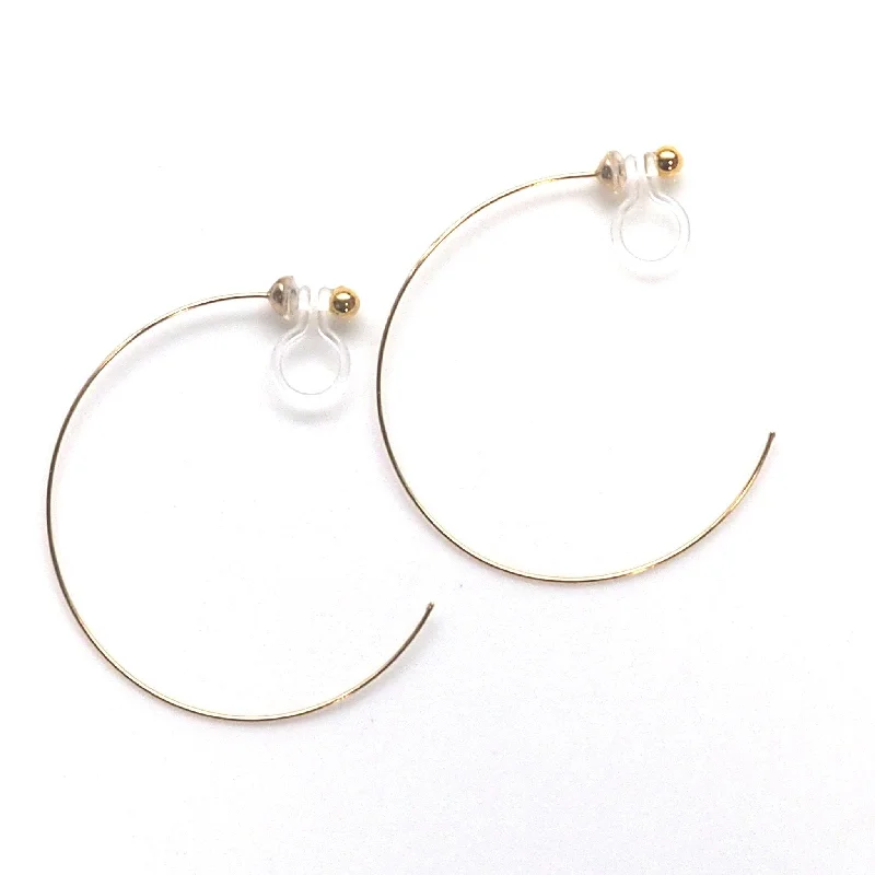 elegant earrings for women -Large gold invisible clip on hoop earrings