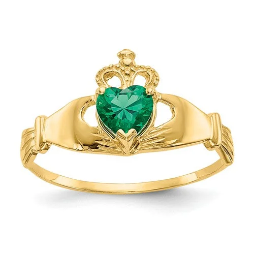 trendy chain necklaces for women -14k Yellow Gold Green Heart Polished Claddagh Ring