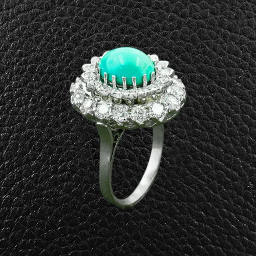 cushion-cut diamond rings for women -Turquoise & Diamond Estate Ring