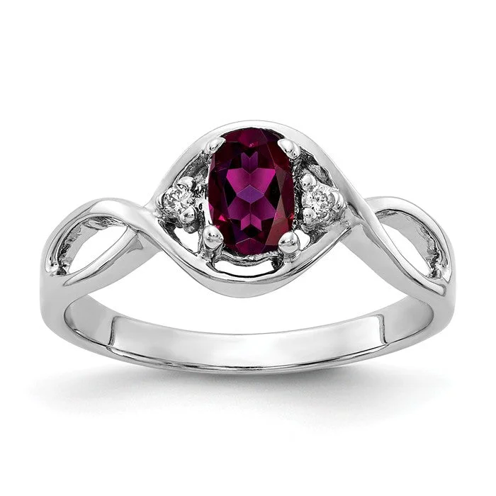 charm necklaces for women -14k White Gold 6x4mm Oval Rhodolite Garnet and Diamond Infinity Style Ring