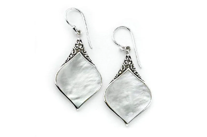 sterling silver drop earrings for women -Ornate Earrings- Mother Of Pearl