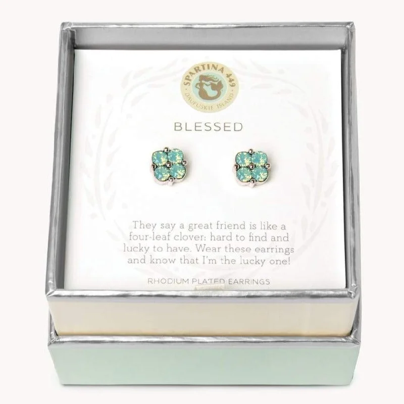 dangle earrings for women -Sea La Vie Stud Earrings Blessed/Sea Foam Clover - Silver & Gold