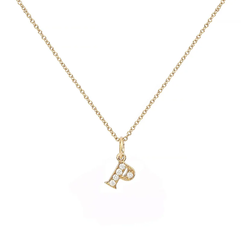 trendy necklaces for women -Love Letter P 18K Gold Necklace w. Diamonds