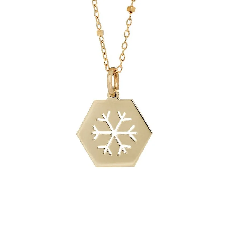 special occasion necklaces for women -Snowflake Hexagonal 14K Gold Necklace