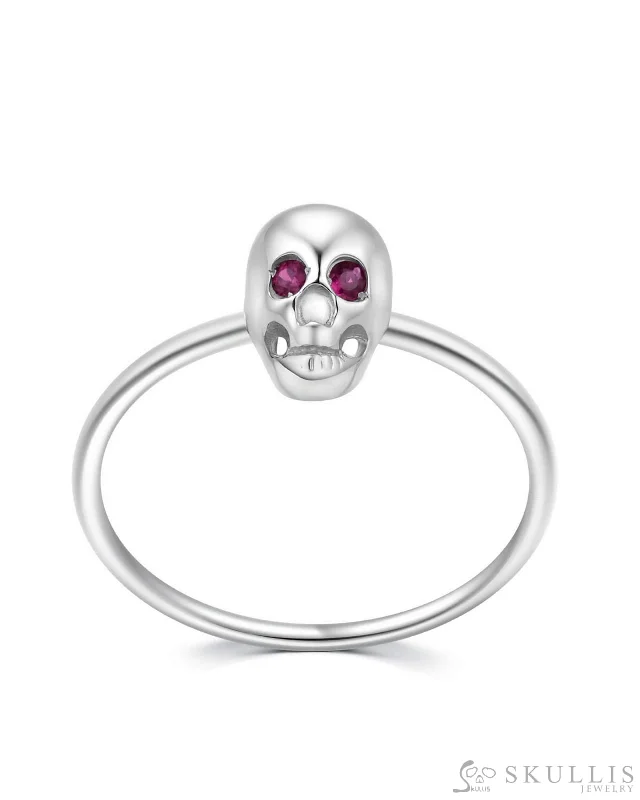 sapphire engagement rings for women -925 Sterling Silver Skull Ring with Ruby Eyes