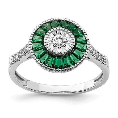 luxury diamond necklaces for women -Sterling Silver Created Green Spinel And CZ Halo Ring