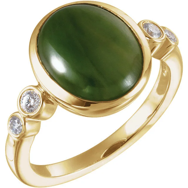 statement piece necklaces for women -14k Yellow Gold Nephrite Jade & Diamond Accented Ring