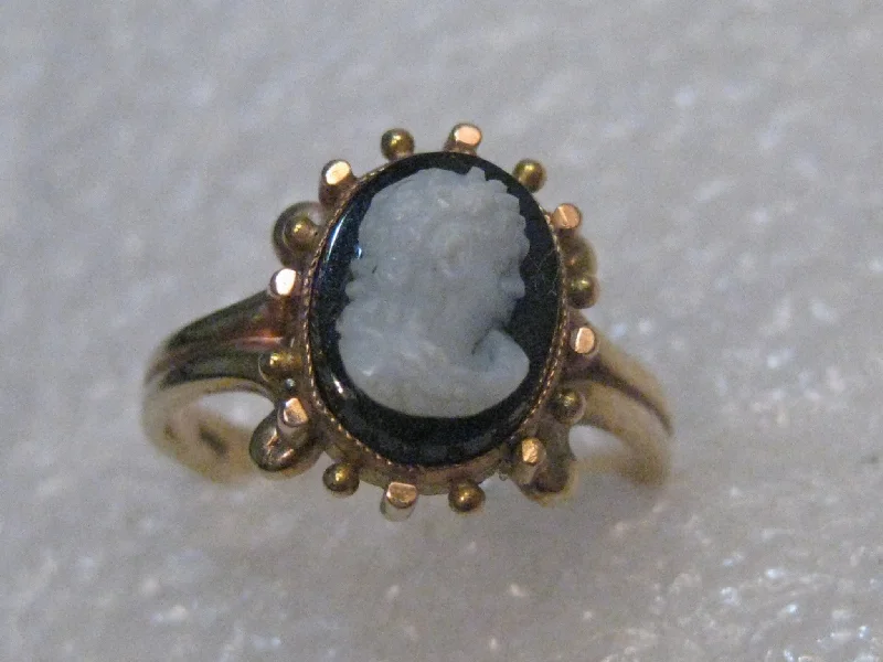 princess-cut engagement rings for women -Vintage 14kt Gold Victorian Style Black Cameo Ring, sz. 6.25, 2.73 gr. Estate