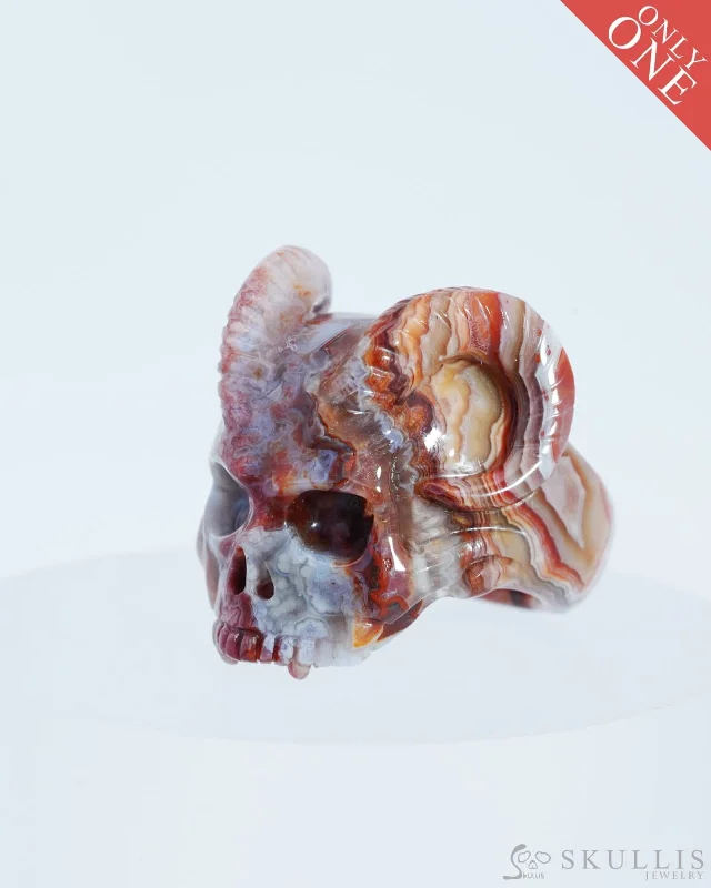 art deco rings for women -Gem Skull Ring of Red Crazy Lace Agate Carved Skull, US size 9 - 0800026