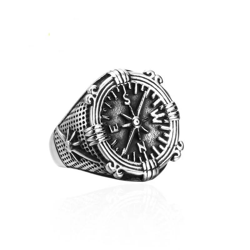 platinum rings for women -Men's Punk Compass Ring