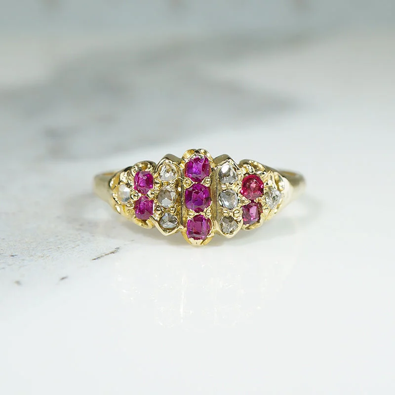 custom promise rings -Glittering Ruby & Rose Cut Diamond 18k Gold Band