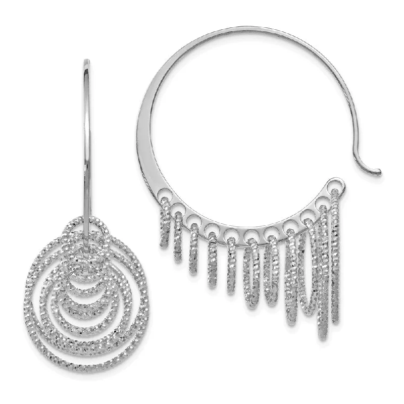 fine gold earrings for women -Laser Cut Chandelier Circle Threader Hoop Earrings in Sterling Silver