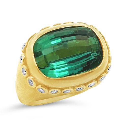 silver wedding rings for women -Green Tourmaline & Diamond Estate Ring