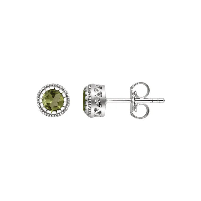 rose gold earrings for women -Peridot August Birthstone 8mm Stud Earrings in 14k White Gold