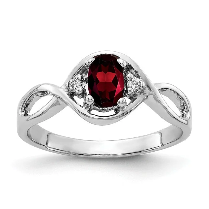 layered necklaces for women -14k White Gold 6x4mm Oval Garnet and Diamond Infinity Style Ring