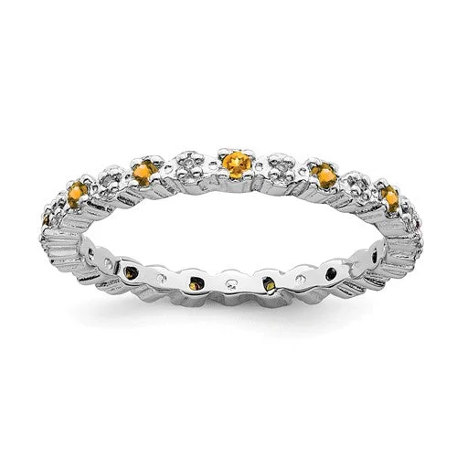 multi-layer necklaces for women -Sterling Silver Stackable Expressions Citrine & Diamond Alternating Eternity Ring