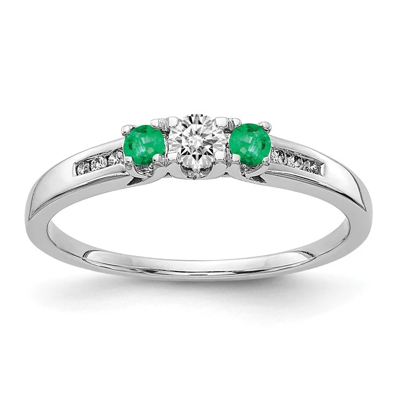 special occasion necklaces for women -14k White Gold Diamond & Emerald 3-Stone Ring