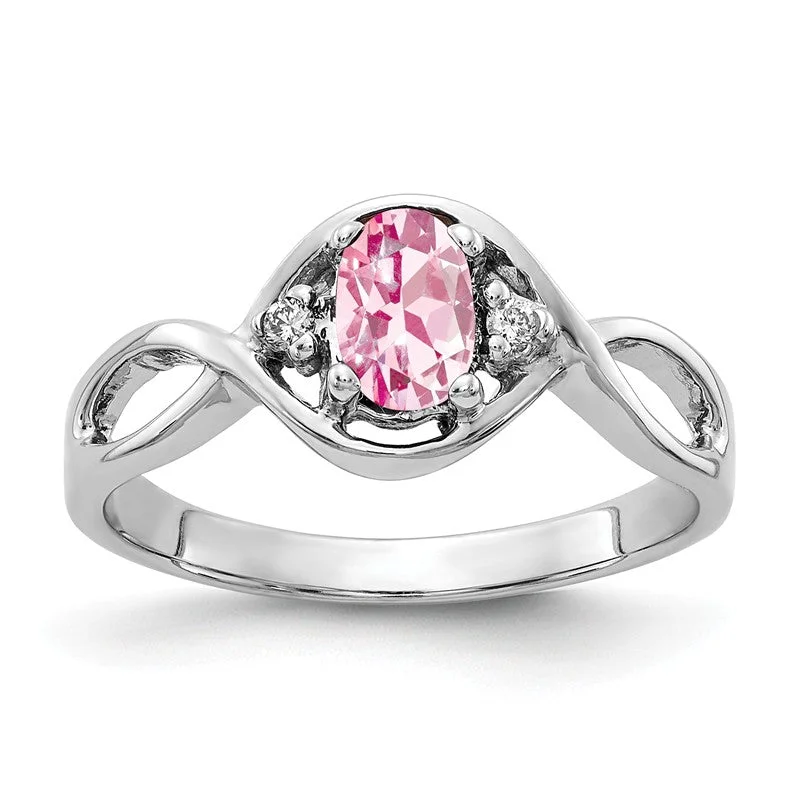 wedding necklaces for women -14k White Gold 6x4mm Oval Pink Tourmaline and Diamond Infinity Style Ring