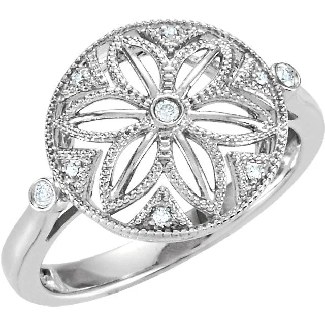 charm necklaces for women -Sterling Silver .05 CTW Diamond Flower Ring