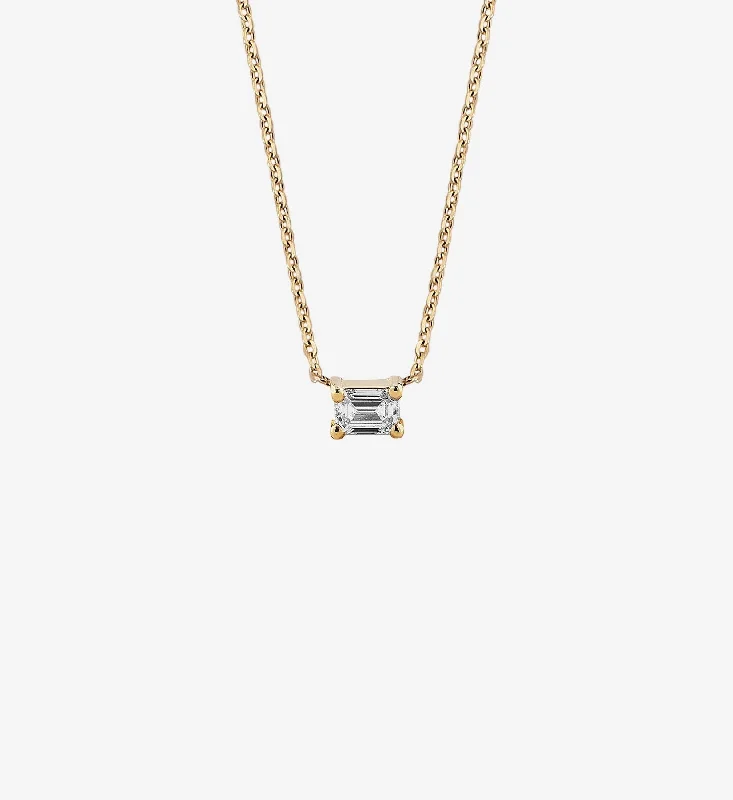 gold pendant necklaces for women -Horizontal Emerald-Cut Diamond Necklace 0.10